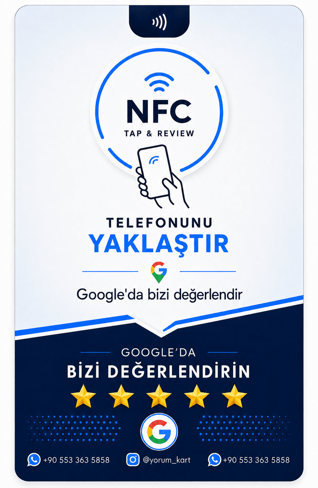 YorumKart fiziksel NFC Google yorum kartı